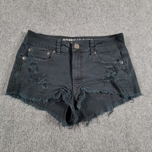 American Eagle Shorts Women 6 Cut Coff HI RISE FESTIVAL Black Stretch Distressed